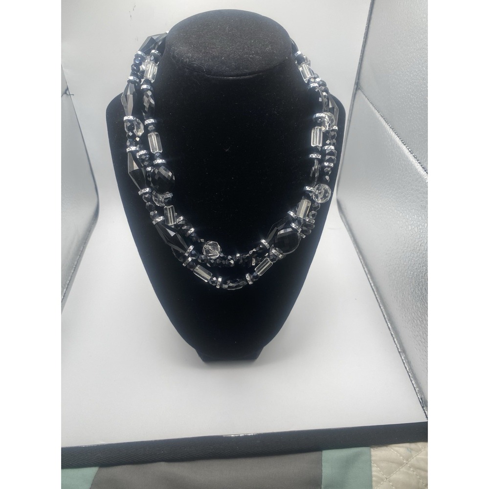 VTG Multi-strand Black And Clear Crystal Necklace-18'
